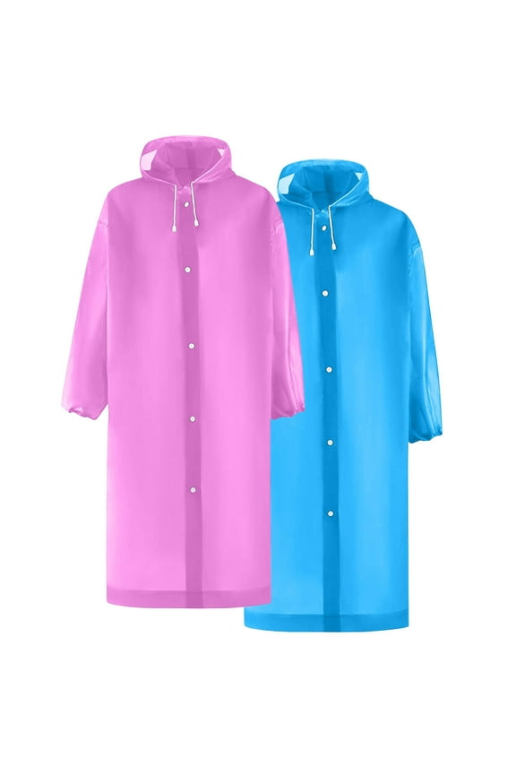 Long Rain Ponchos for Adults EVA Rain Coats Waterproof Unisex Rain Jacket with Hood 2PC