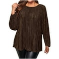 thumbnail image 1 of Hvyesh Long Sleeve Tops for Women Plus Size Crewneck Pleated Blouses Trendy Business Dressy Casual Shirts, 1 of 7