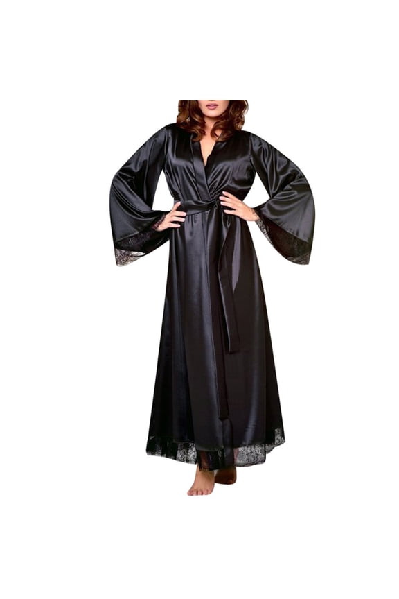 Long Soft Silky Kimonos Robes for Women, Luxury Kimono Robe Lace Satin Bathrobe Spring Summer Cozy Loungwear