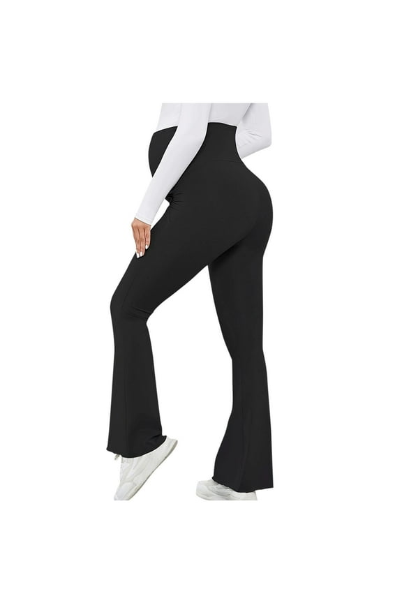 Maternity Flare Pants Womens Over The Belly Yoga Legging Soft Pregnancy High Waist Work Pants with Pockets