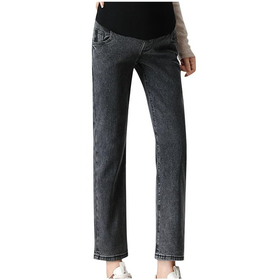 Hvyesh Maternity Jeans for Women Wide Leg Over The Belly Pregnancy Denim Pants High Wasited Baggy Y2K Pants Loose Trendy Mama Denim Pants Dark Gray,XL