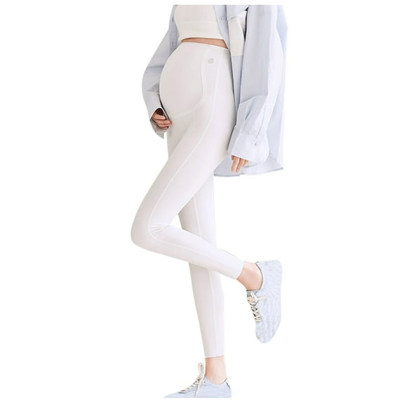 Hvyesh Maternity Leggings Over The Belly Soft Pregnancy Workout Pants High Waisted Maternity Activewear for Women Skinny Yoga Pants White,M