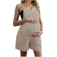 thumbnail image 1 of Hvyesh Maternity Overall Shorts Summer Maternity Bib Overall Adjustable Buckle Straps Cotton Jumpsuit Sleeveless Pockets Pregnant Jumpsuit Shorts Khaki,2XL, 1 of 5