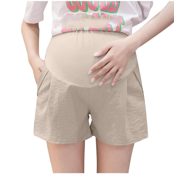 Hvyesh Maternity Pajama Shorts for Women Over The Belly Pregnancy Shorts Stretchy High Waist Maternity Shorts Athletic Workout Yoga Leggings
