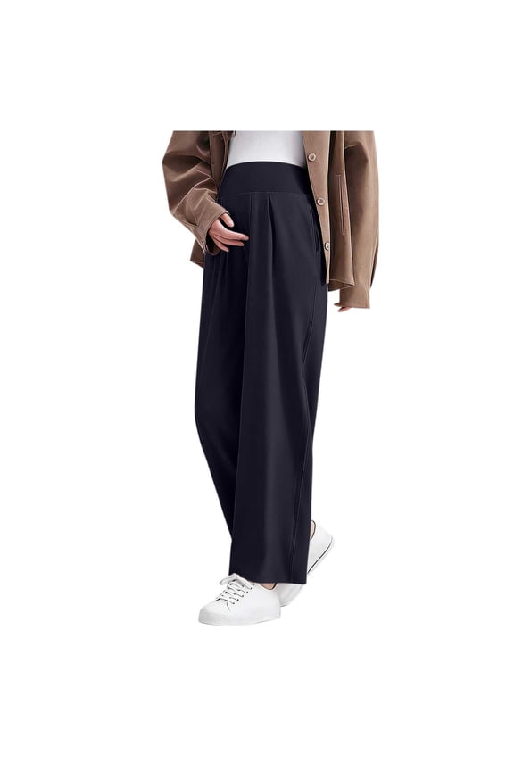 Maternity Pants Over The Belly Yoga Dress High Waist Pregnancy Work Pants Stretchy Wide Leg Trousers with Pockets