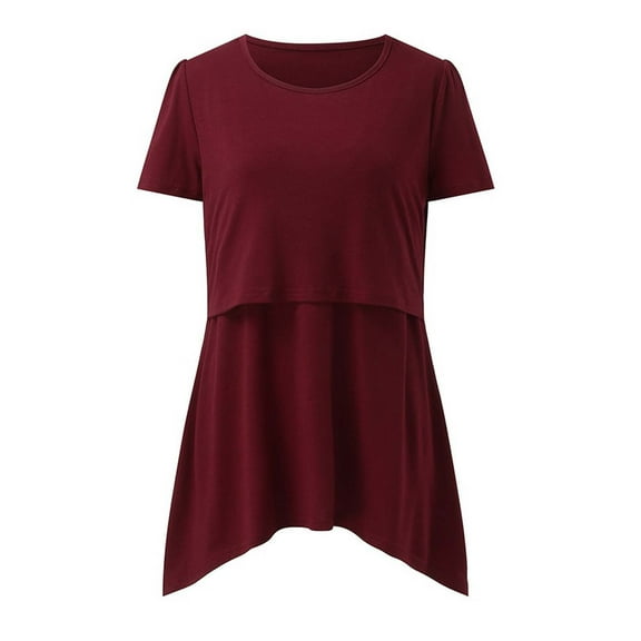 Hvyesh Maternity Shirts for Women Short Sleeve Breastfeeding Blouse Tee Comfortable Double Layer Postpartum T-Shirt Tops