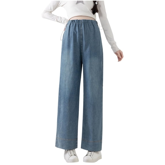 Hvyesh Maternity Wide Leg Jeans Women Over The Belly Casual Ankle Pants Pregnancy Straight Leg Work Trousers with Pockets