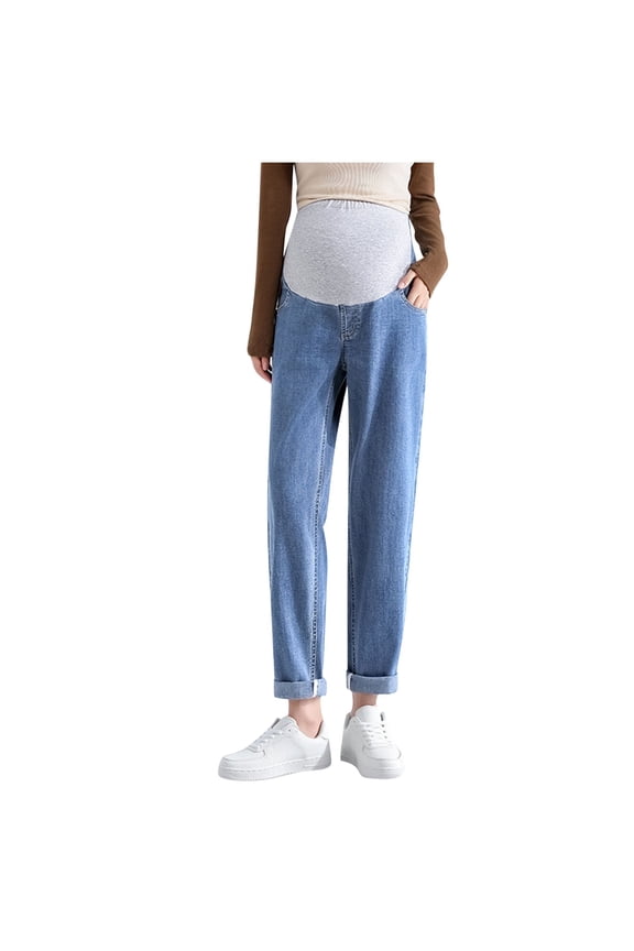 Maternity Wide Leg Jeans Women Straight Leg Stretchy Pregnancy Jeans Loose Fit Bootcut Denim Work Pants