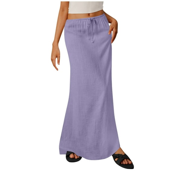 Hvyesh Maxi Skirts for Women Trendy Summer Boho Low Rise Drawstring Skirts Casual Cute Flowy Long Fishtail Skirt