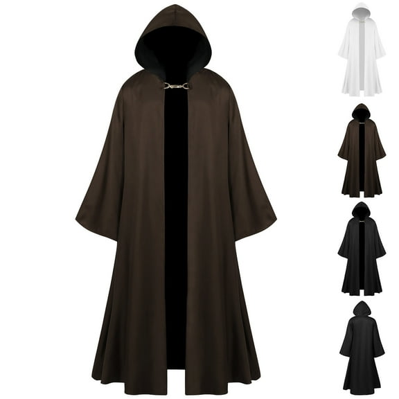 Hvyesh Medieval Cloak with Hood Halloween Renaissance Hooded Cape for Men and Women Gothic Long Robe
