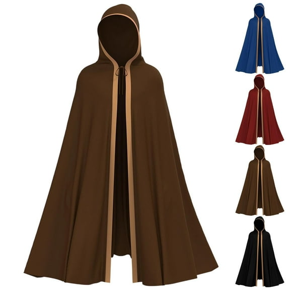 Hvyesh Medieval Cloak with Hood Halloween Renaissance Hooded Cape for Men and Women Gothic Long Robe