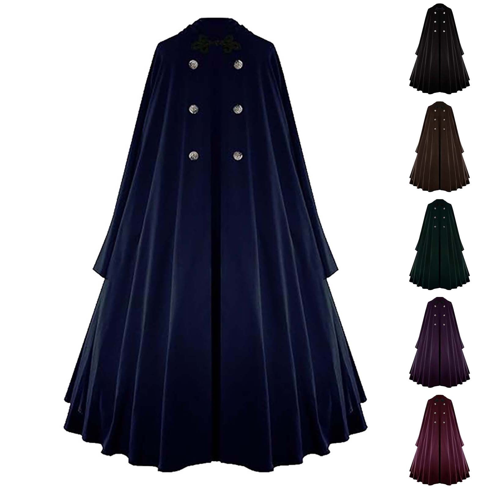 Hvyesh Medieval Hooded Cloak Renaissance Cape with Ruffled Shawl Collar ...