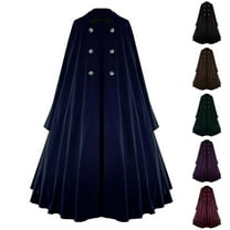 Hvyesh Medieval Hooded Cloak Renaissance Cape with Ruffled Shawl Collar Button Long Cloak for Women Men Halloween Cosplay