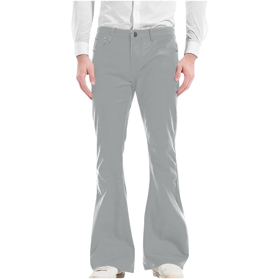 Hvyesh Men Bell Bottom Flares Pants Slim Fit 60s 70s Vintage Trousers Pants, Mens Bell Bottoms Disco Pants Flared Jeans Gray,L