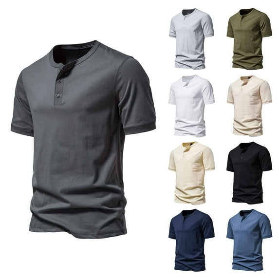Hvyesh Men Big and Tall Shirts Casual Button Up Henley T-Shirts Summer Short Sleeve Cotton Shirts Muscle Fit Workout Tshirts