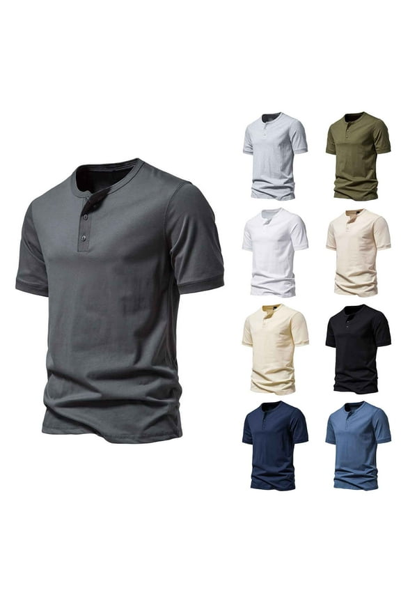Men Big and Tall Shirts Casual Button Up Henley T-Shirts Summer Short Sleeve Cotton Shirts Muscle Fit Workout Tshirts