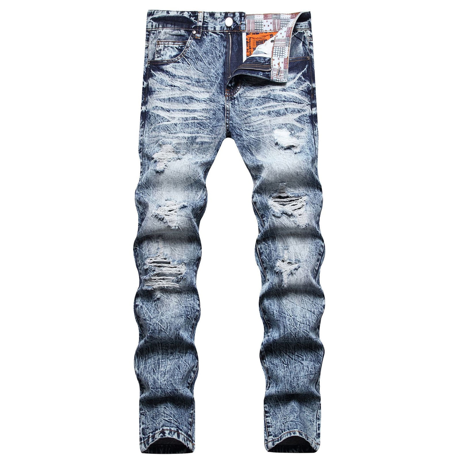 Maiyifu-GJ Men's Distressed Paint Splatter Jeans – Ripped Skinny/Slim Straight Stretch Denim Pants