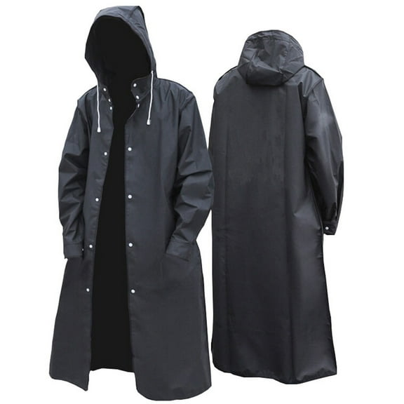 Hvyesh Men Black Waterproof Long Raincoat Rain Coat Hooded Trench Jacket Outdoor Hiking
