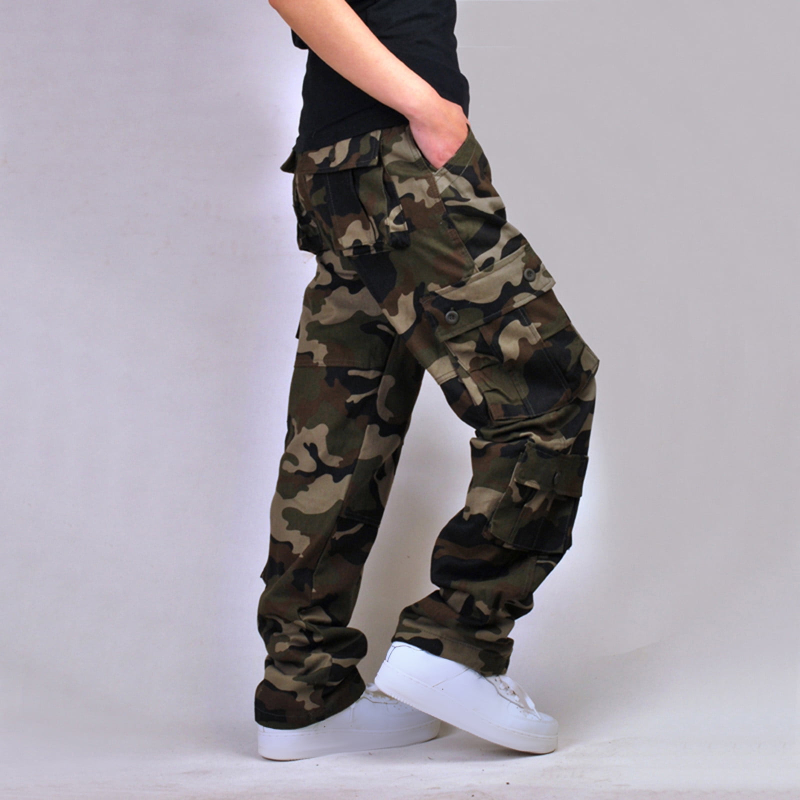 Hvyesh Men Camo Cargo Pants Baggy Military Army Camo Pants Combat Work Pants Athletic Hiking Training Gym Joggers Big and Tall Camo Sweatpants Trendy Multi Pockets Full Trousers Walmart