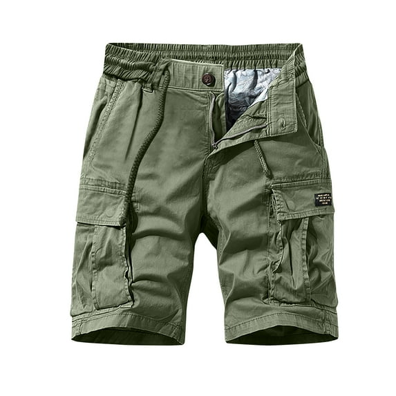 Hvyesh Men Cotton Cargo Shorts Casual Drawstring Walk Short Stretch Cargo Shorts for Men Tactical Short Pants Camping Fishing Outdoor Activity