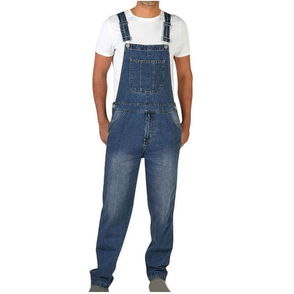 Hvyesh Men Denim Bib Overalls Jeans Loose Fit Adjustable Straps Boot Cut Trousers Jumpsuit with Multi Pockets