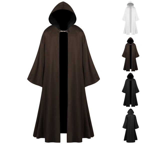 Hvyesh Men Hooded Cloak, Adult Medieval Renaissance Costume with Hood,Gothic Solid Cape Dress Up