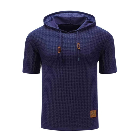 Hvyesh Men Hoodies Pullover Casual Short Sleeve Drawstring Waffle Knit Hooded Sweatshirt Fall Hooded Sweatshirts