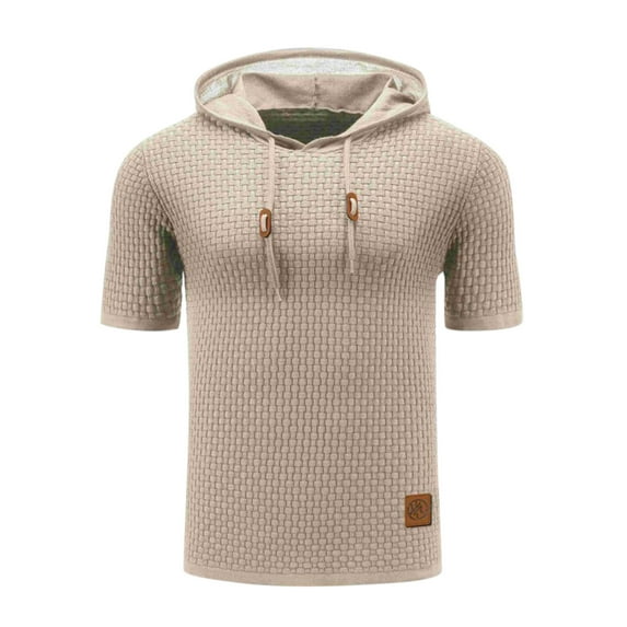 Hvyesh Men Hoodies Pullover Casual Short Sleeve Drawstring Waffle Knit Hooded Sweatshirt Fall Hooded Sweatshirts
