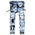 thumbnail image 1 of Hvyesh Men Jean Pants 2025 Trendy Ripped Distressed Jeans Cozy Streetwear Destroyed Full Length Pants Slim Fit Destroyed Straight Fit Washed Denim Jeans, 1 of 9