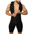 thumbnail image 1 of Hvyesh Men Jumpsuits One Piece Shorts Sleeveless Hooded Romper Tracksuit Zipper Drawstring Waist Slim Fit Onesie Bodysuit, 1 of 8