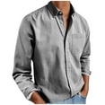 thumbnail image 1 of Hvyesh Men Linen Shirt Button Down Long Sleeve Cotton Beach T Shirt Band Collar Casual Summer Shirts, 1 of 7