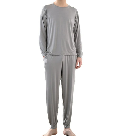 Hvyesh Men Long Sleeve Pajamas Long Pants 2 Piece Outfit Spring Loungwear Two-piece Set Cozy Pajama Sets