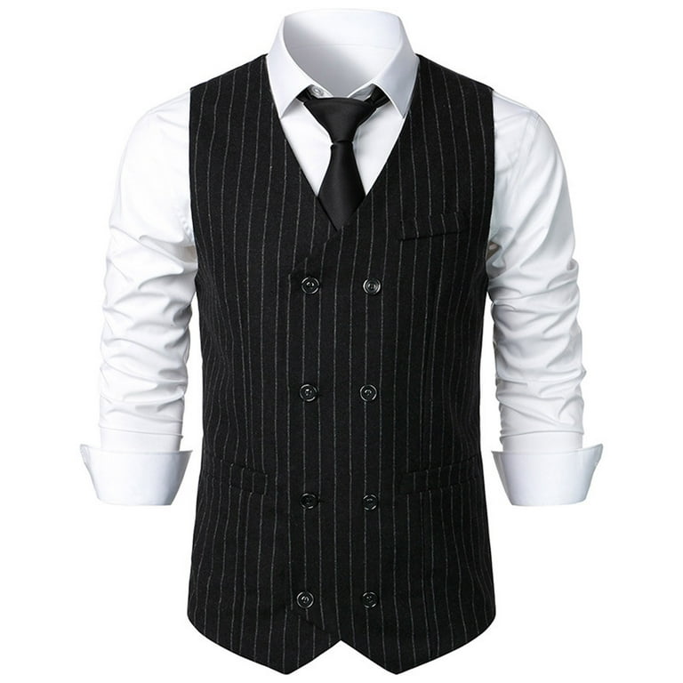 Hvyesh Men Suit Vest Stripe Double Breasted Business Dress Waistcoat Vest  Slim Fit Wedding Stylish Tuxedo Vest V-Neck Sleeveless Dress Waistcoat -  Walmart.com