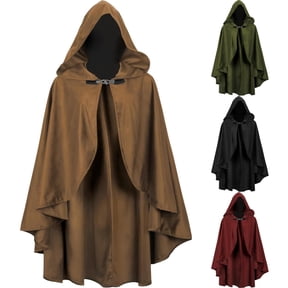 Hvyesh Men Women Hooded Renaissance Cloak Medieval Victorian Cape Vintage Gothic Halloween Cloak Cosplay Party Costumes Outerwear
