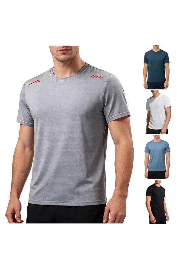 Men Workout Shirts Short Sleeve Athletic T-Shirts Big and Tall Gym Running Rash Guard Shirt Soild Color Muscle Tshirt