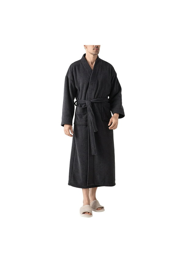 Men's Bathrobes Soft Long Towel Robe for Men Warm Plush Fleece Bath Robes Full Length Spa Bathrobe
