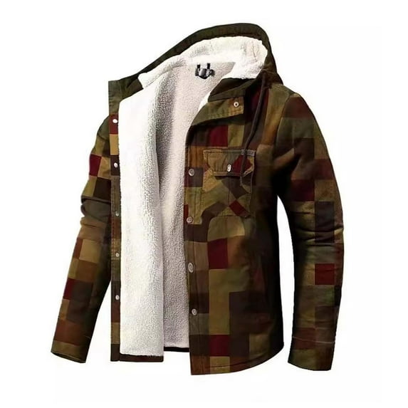 Hvyesh Men's Big and Tall Hooded Jacket Fleece Sherpa Lined Plaid Shirts Jackets Warm Zip Up Sweatshirt Hoodies for Men