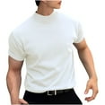 thumbnail image 1 of Hvyesh Men's Big and Tall Mock Turtleneck T Shirts Casual Short Sleeve Basic Shirt Trendy Slim Fit Solid Pullover Tee Tops White,3XL, 1 of 5