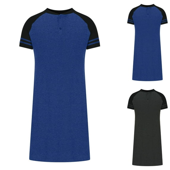 Hvyesh Men's Big and Tall Nightshirt Nightgown Short Sleeve Sleepshirt Summer Henley Sleep Gowns Nightwear