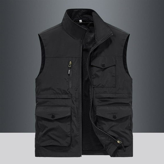 Hvyesh Men's Big and Tall Vest Warm Multi-Pocket Waistcoat Cargo Casual Lightweight Outdoor Vest Work Fish Photo Travel Vest
