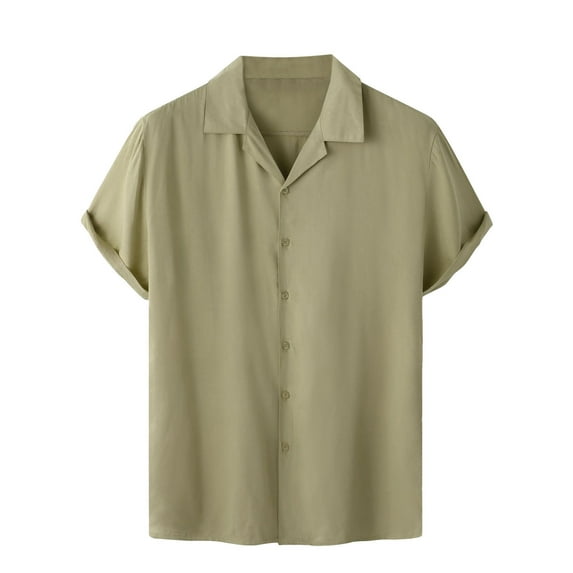 Hvyesh Men's Casual Button Down Shirts Wrinkle-Free Short Sleeve Shirt Summer Solid Work Shirt Vacation Beach Camp Collared Shirts for Men