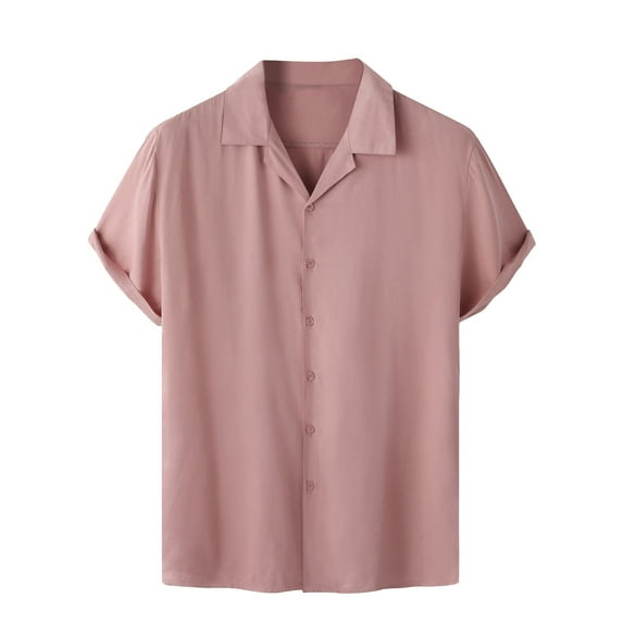 Hvyesh Men's Casual Button Down Shirts Wrinkle-Free Short Sleeve Shirt Summer Solid Work Shirt Vacation Beach Camp Collared Shirts for Men
