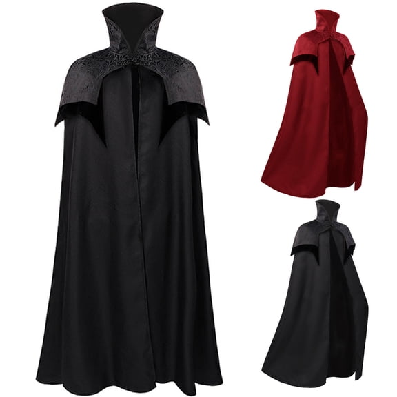 Hvyesh Men's Cloak Medieval Renaissance Cloaks Gothic Stand Collar Cape Steampunk Robes