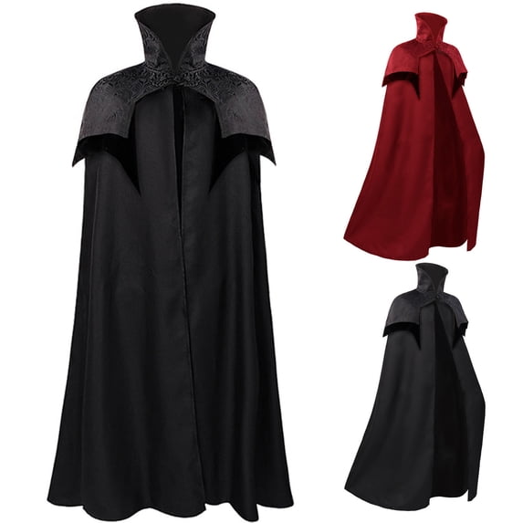 Hvyesh Men's Cloak Medieval Renaissance Cloaks Gothic Stand Collar Cape Steampunk Robes