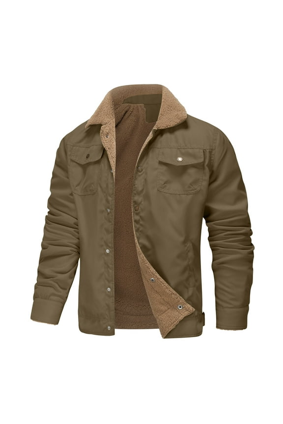 Men's Corduroy Jacket Sherpa Lined Trucker Jackets Cotton Turn-Down Collar Warm Winter Jacket Casual Coat with Pockets