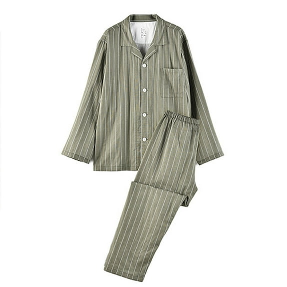 Hvyesh Men's Cotton Loungwear Set Soft Long Sleeve Lounge Pajama Sets Button-Down Sleepwear Pant 2 Piece Sets 2024 Spring Cozy Lounge Pjs Outfits