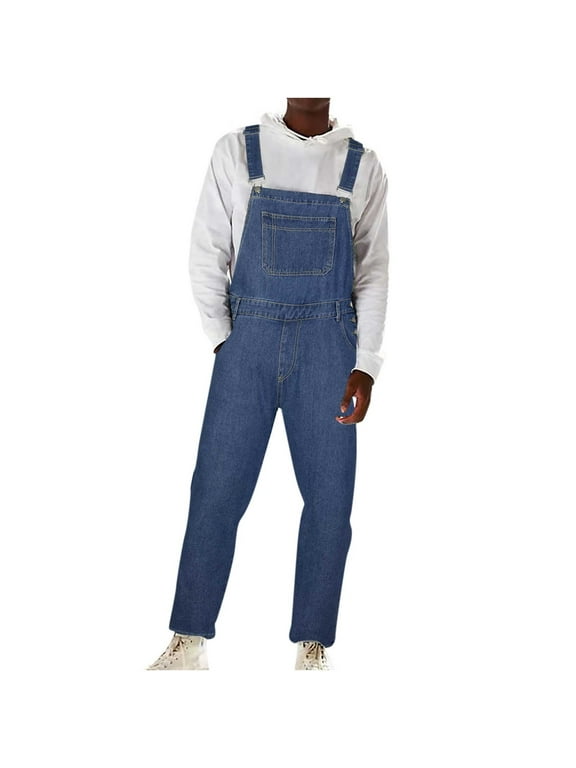 Men's Denim Bib Overall Loose Fit Casual Jumpsuit Work Jumpsuits with Adjustable Straps
