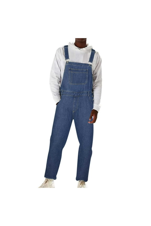 Men's Denim Bib Overalls Slim Fit Stretchy Fashion Jean Jumpsuit with Pockets
