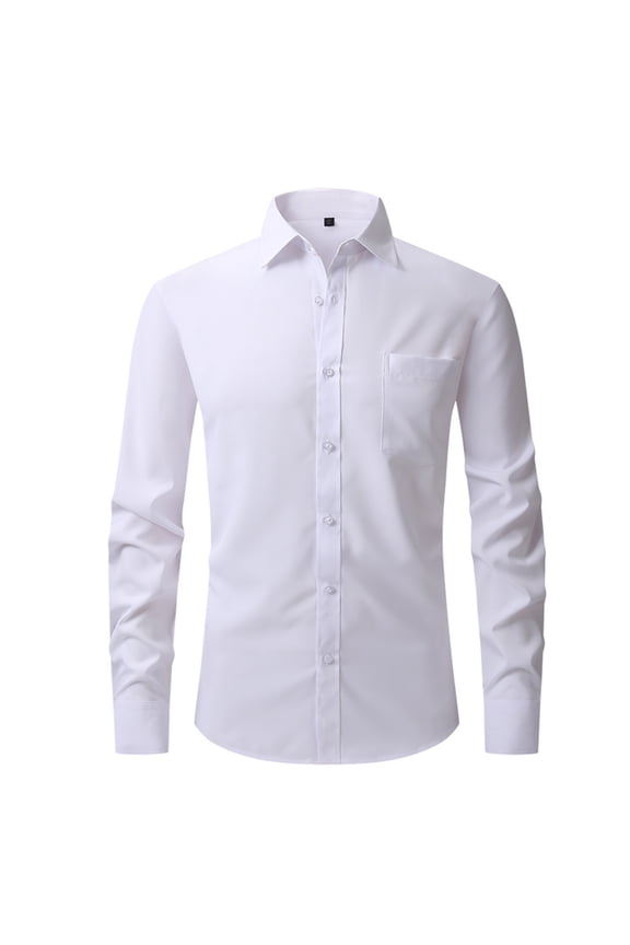 Men's Dress Shirts Solid Long Sleeve Stretch Wrinkle-Free Formal Shirt Business Classic Fit Casual Button Down Shirts