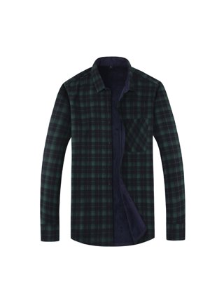 Men's Winter Thermal Flannel Shirt Plaid Jacket with  